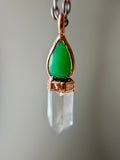 Chrysoprase/ Clear Quartz Point Copper Necklace