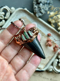 Mako Shark Tooth & GreenTourmaline Copper Necklace