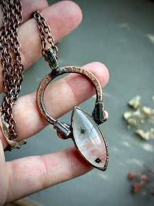 Rare Hollandite In Quartz With Tourmaline Copper Necklace