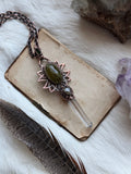 Green Beryl, green Tourmaline, UV reactive Herkimer Diamond, Clear Quartz Copper Necklace