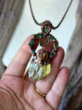 Raw Green Kunzite/ Green Tourmaline/ Tourmaline Slice/ Topaz Copper Necklace