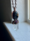 Rose Cut Onyx/ Amethyst/ Clear Quartz Point Copper Necklace