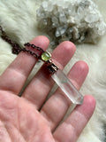 Green Phantom Quartz With Peridot Copper Necklace
