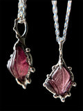 Dainty Pink Carved Tourmaline Sterling Silver Necklace