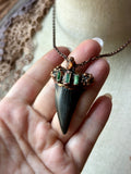 Mako Shark Tooth Fossil/ Sunstone/ Paprok Tourmaline Copper Necklace