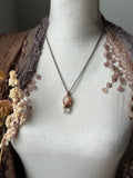 Peach Moonstone & Raw Danburite Copper Necklace