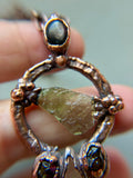 Moldavite/ Star Rutile/ Raw Hessonite Garnet/ Hypersthene Copper Necklace