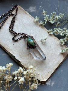 Clear Quartz & Tibetan Turquoise Copper Necklace