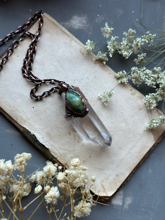 Clear Quartz & Tibetan Turquoise Copper Necklace