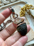 Moldavite/ Petroleum Quartz/ Herkimer Diamond/ Tourmaline Copper Necklace