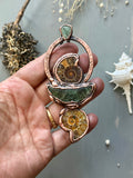 Ammonite Fossil/ Green Kyanite/ Seraphinite Copper Necklace