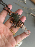 Moldavite/ Uv Reactive Petroleum Quartz/ Herkimer Diamonds/ Garnet/ Tourmaline Copper Necklace