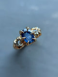 Ceylon Sapphire & Diamond 14k Yellow Sold Gold Ring Size 6