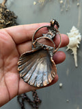 Pearl/ Aura Crescent Moon/ Sea Shell Copper Necklace