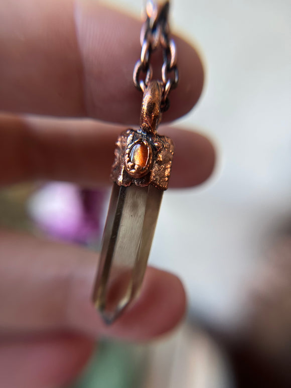 Smoky Quartz & Sunstone Copper Necklace