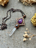 Mandala Clear Quartz/ Amethyst/ Obsidian Copper Necklace