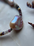 Faceted Spinel & Baroque Fresh Water Pearl Sterling Silver Beaded Necklace