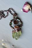 Raw Green Kunzite/ Green Tourmaline/ Tourmaline Slice/ Topaz Copper Necklace