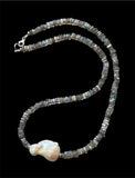 Labradorite & Pearl Beaded Sterling Silver Necklace
