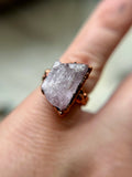 Raw Gemmy Kunzite Copper Ring Size 6.5