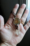 Ammonite Fossil/ Topaz/ Hypersthene/ Uv Reactive Petroleum Quartz Copper Necklace