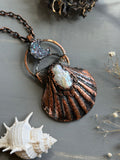 Pearl/ Aura Crescent Moon/ Sea Shell Copper Necklace
