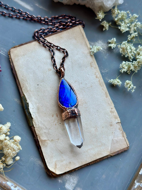 Blue Labradorite & Clear Quartz Copper Necklace