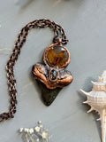 Titanium Rutile/ Hypersthene/ Fossil Mako Shark Tooth Copper Necklace