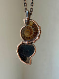 Double Ammonite & Black Tourmaline Copper Necklace