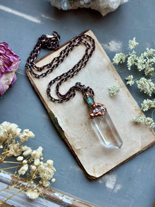 Clear Quartz & Green Tourmaline Copper Necklace