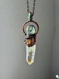 Uv Reactive Petroleum Quartz/ Imperial Topaz/ Prehinite/ Green Tourmaline Copper Necklace