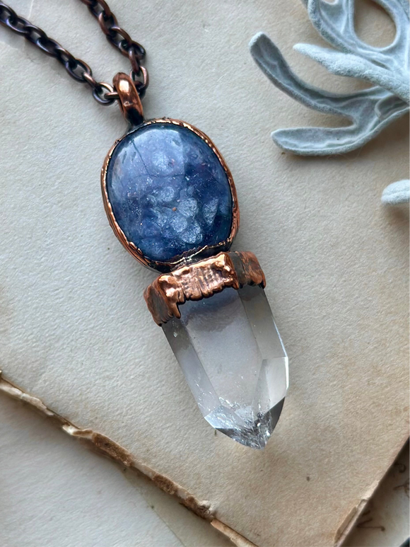 Iolite Sunstone/ Clear Quartz Point Copper Necklace