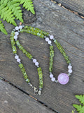 Peridot & Pink Kunzite Beaded Sterling Silver Necklace
