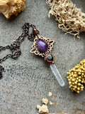 Mandala Clear Quartz/ Amethyst/ Obsidian Copper Necklace