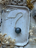Black Aquamarine Orb Sterling Silver Necklace