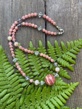 Rhodochrosite/ Herkimer Diamond/ Amethyst Beaded Sterling Silver Necklace