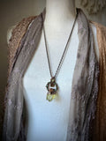 Raw Green Kunzite/ Green Tourmaline/ Tourmaline Slice/ Topaz Copper Necklace