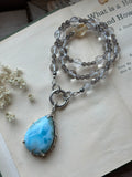 Larimar/ Smoky Quartz/ Clear Quartz/ Citrine Beaded Sterling Silver Necklace