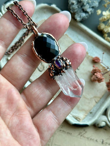 Rose Cut Onyx/ Amethyst/ Clear Quartz Point Copper Necklace