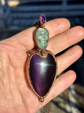 Halloween Labradorite Skull/ Amethyst/ Sunstone & Rainbow Obsidian Copper Necklace
