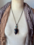 Halloween Labradorite Skull/ Amethyst/ Sunstone & Rainbow Obsidian Copper Necklace