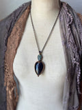 Halloween Labradorite Skull/ Amethyst/ Sunstone & Rainbow Obsidian Copper Necklace