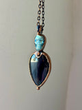 Halloween Labradorite Skull/ Amethyst/ Sunstone & Rainbow Obsidian Copper Necklace