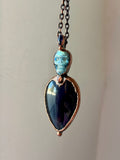 Halloween Labradorite Skull/ Amethyst/ Sunstone & Rainbow Obsidian Copper Necklace