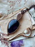 Halloween Labradorite Skull/ Amethyst/ Sunstone & Rainbow Obsidian Copper Necklace