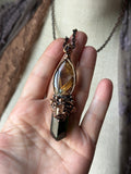 Brazilian Green Tourmaline/ Imperial Topaz/ Star Rutile/ Raw Hessonite Garnet Copper Necklace