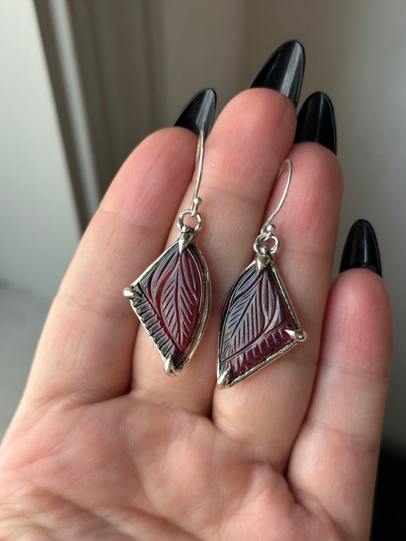 Carved Pink Rubellite Tourmaline Sterling Silver Earrings