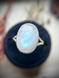 Rainbow Moonstone Sterling Silver Ring Size 11