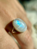 Raimbow Moonstone Sterling Silver Ring Size 9