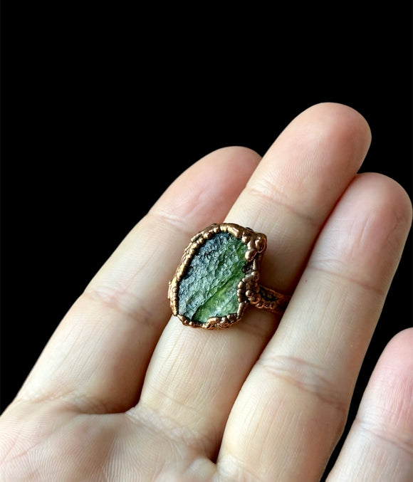 Moldavite Copper Ring Size 8